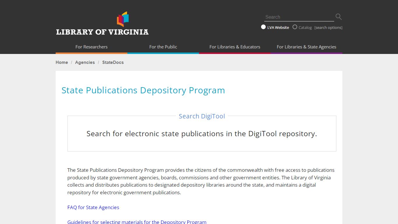 Library of Virginia State Publications Depository Program